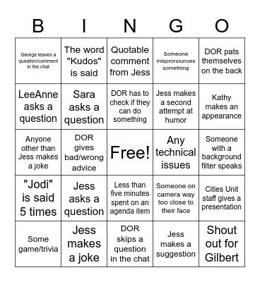 City Business Meeting Bingo Card