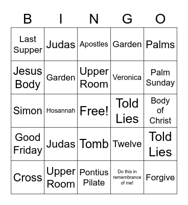 Holy Week Bingo Card