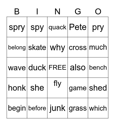 3rd Grade Bingo Card