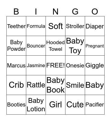 Baby-Girl Van Hagen Baby Shower Bingo Card