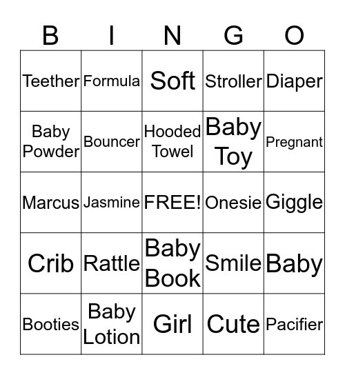 Baby-Girl Van Hagen Baby Shower Bingo Card