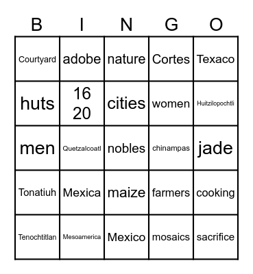 Aztec Bingo Card