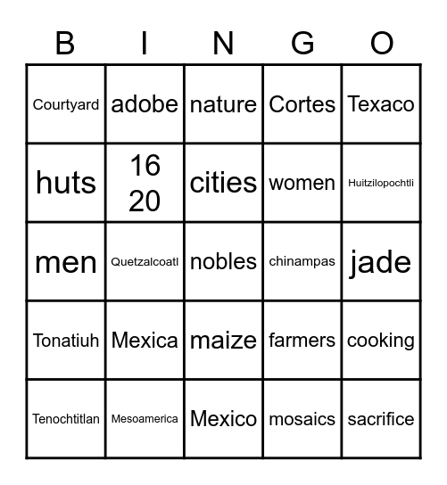 Aztec Bingo Card