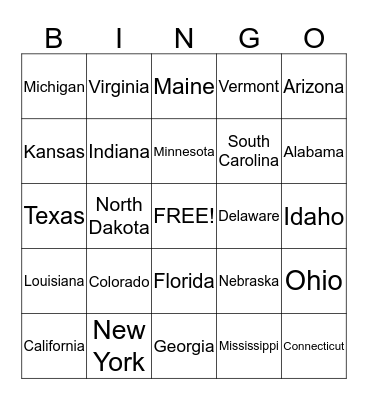 United States Bingo Card