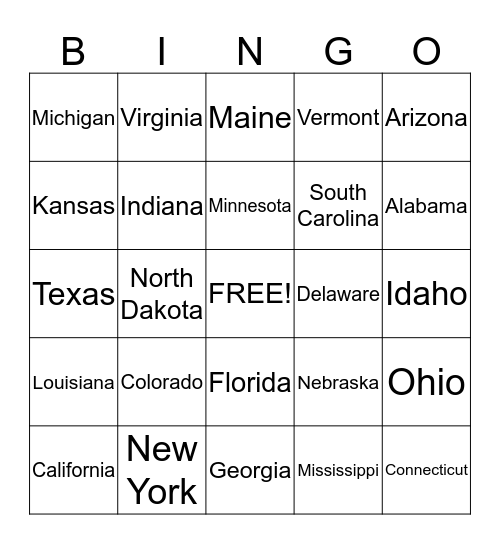 United States Bingo Card