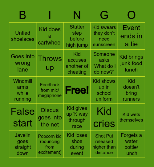 Track & Field for Teachers Bingo Card