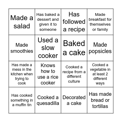 Cooking Bingo! Bingo Card