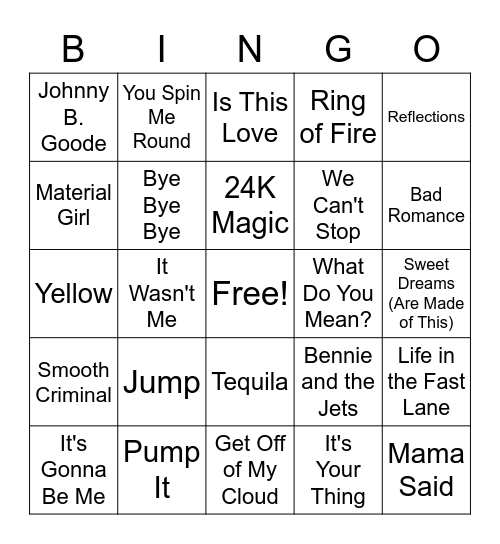 Music Bingo Card