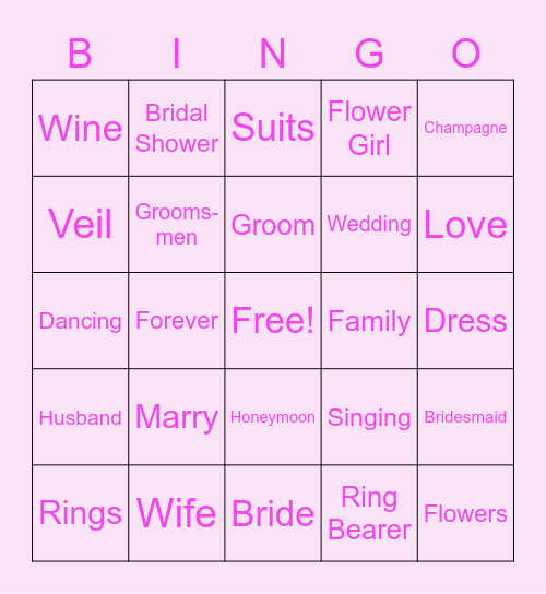 Bridal Shower Bingo Card