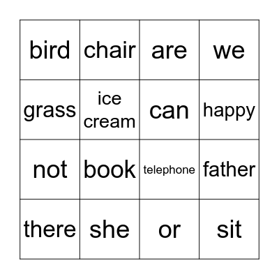 Edmark Words 65-80 Bingo Card