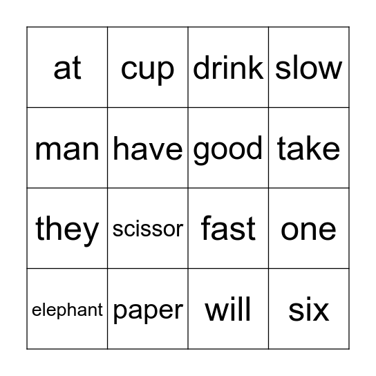 Edmark Words 81-96 Bingo Card