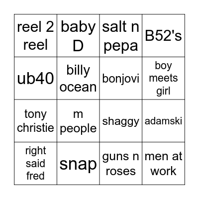 Dj Jack B's Musical Bingo Card