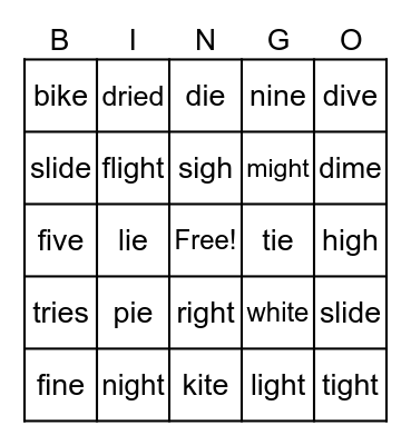Long i Bingo Card