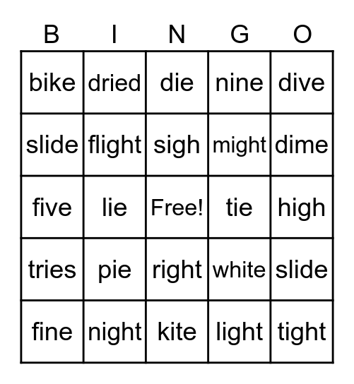 Long i Bingo Card