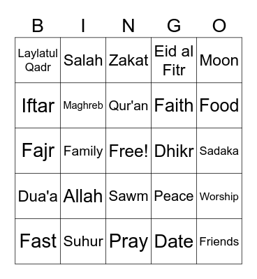 Ramadan Bingo Card