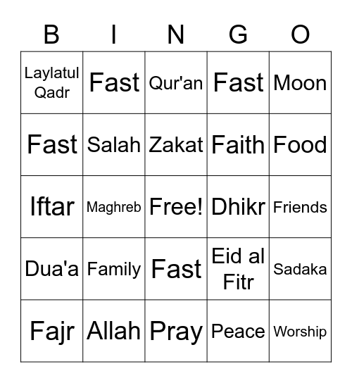 Ramadan Bingo Card