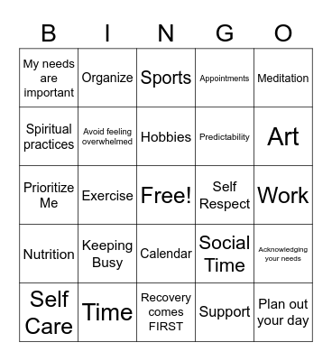 Respecting your time in Recovery Bingo Card
