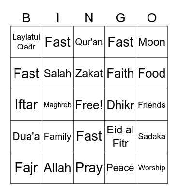 Ramadan Bingo Card