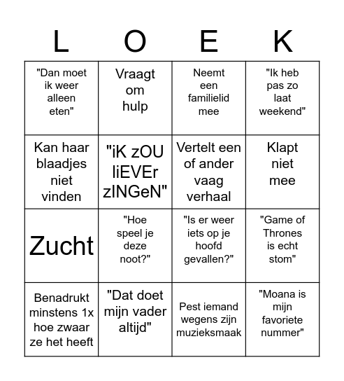 Main-character Bingo Card