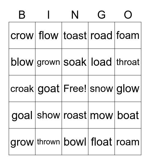 oa and ow Bingo Card