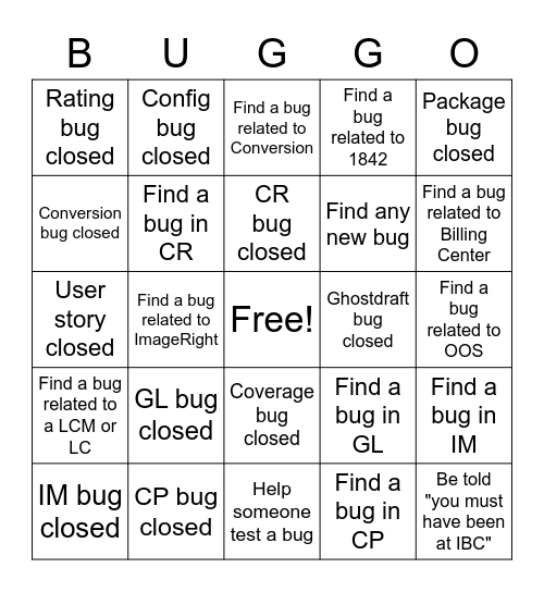 Bug Bash Bingo Card