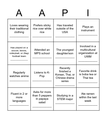 AAPI BINGO Card