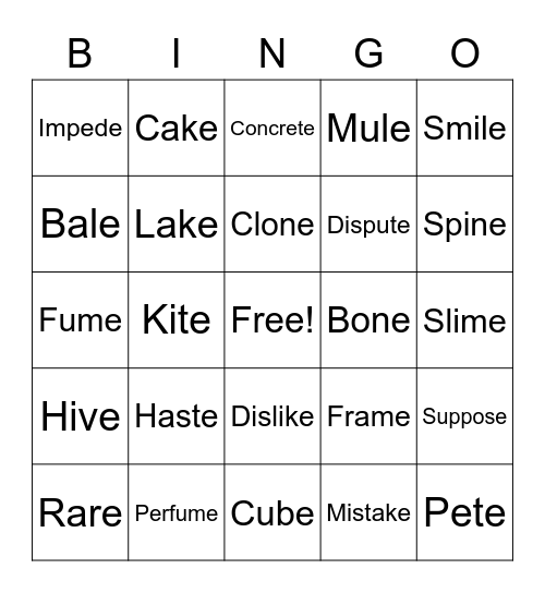 LONG VOWEL AND 'MAGIC E' BINGO Card