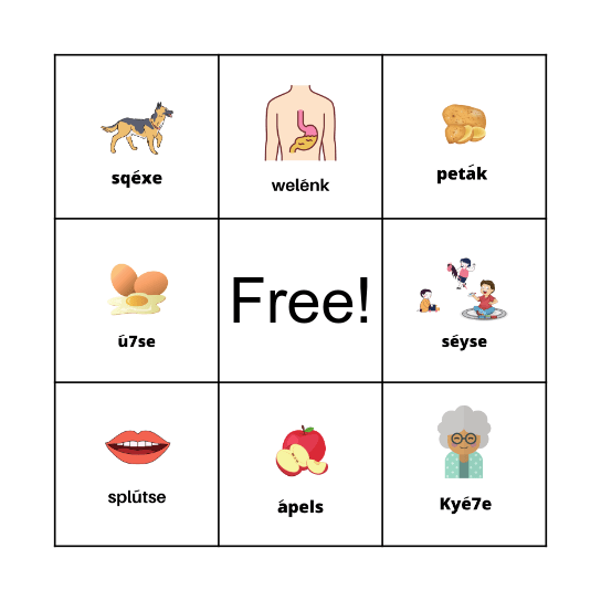 21 Beginner Words Secwepemctsin Bingo Card