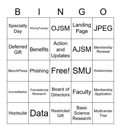 AOSSM BINGO! Bingo Card