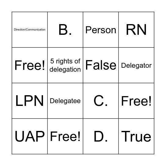 DELEGATION Bingo Card