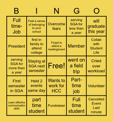 SGA Appreciation Day Bingo Card