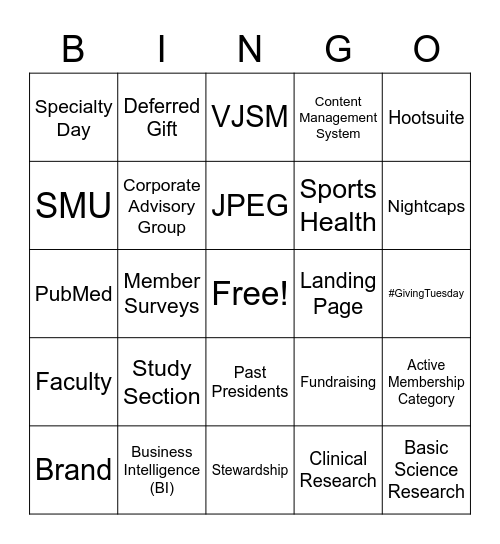 AOSSM BINGO! Bingo Card