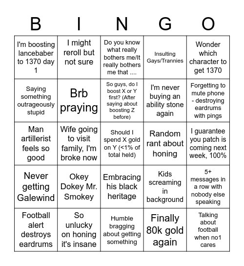 Tango Bingo Card