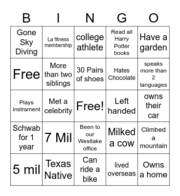 Elevation Bingo Card