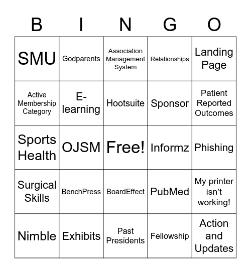 AOSSM BINGO! Bingo Card