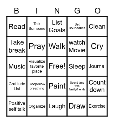 Coping Skills Bingo Card