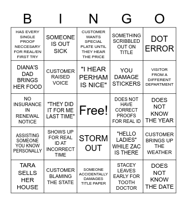 DMV BINGO Card