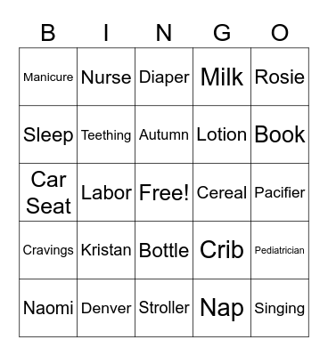 Pamper Kristan! Bingo Card