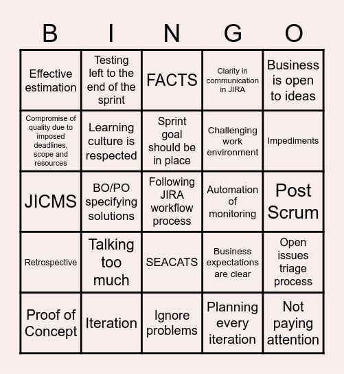 Retrospective Bingo Card