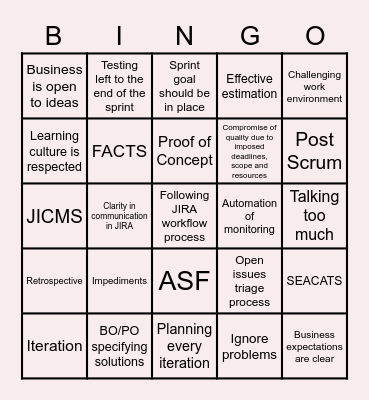 Retrospective Bingo Card