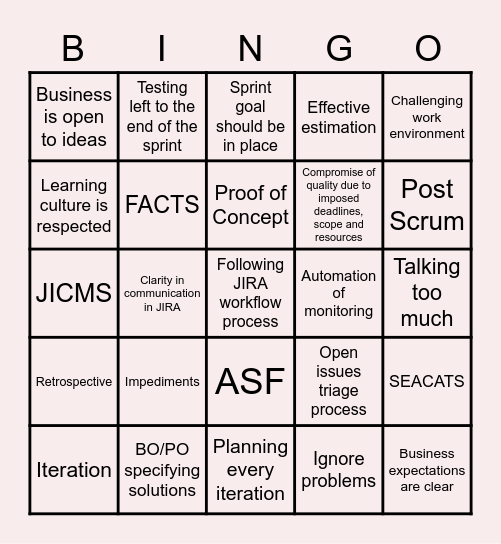 Retrospective Bingo Card