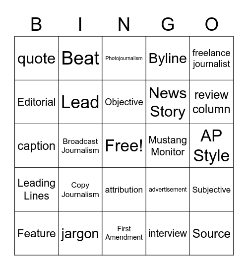 Journalism Bingo Card