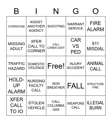 CLARK COUNTY 911 BINGO Card