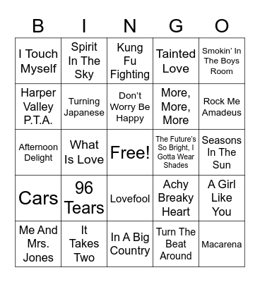One Hit Wonders - (Outside Walls For Bingo) Bingo Card
