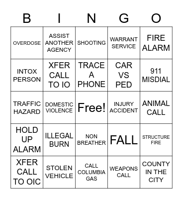 CLARK COUNTY 911 BINGO Card