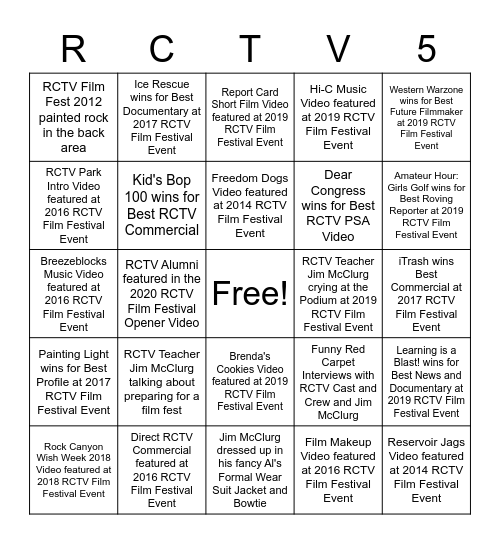 RCTV Film Festivals Bingo Card