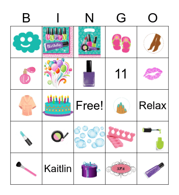 Spa Birthday Party Bingo Card