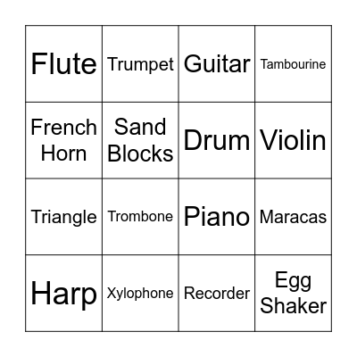 Instrument Bingo Card