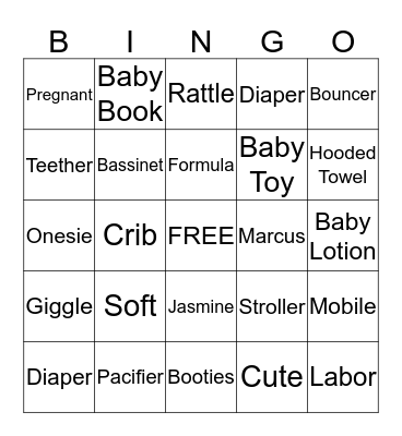 Baby-Girl Van Hagen Baby Shower Bingo Card