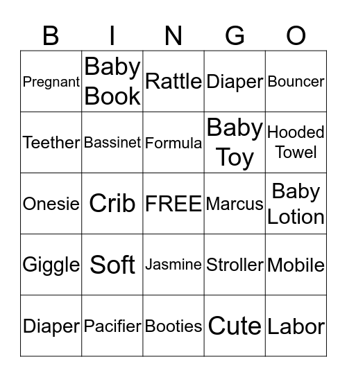 Baby-Girl Van Hagen Baby Shower Bingo Card